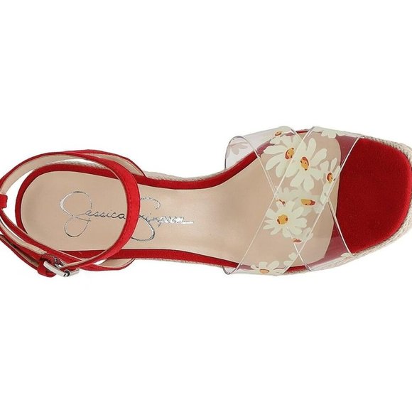 JESSICA SIMPSON Red Clear Flower Wedge Heel Sandal Shoes - Picture 2 of 4
